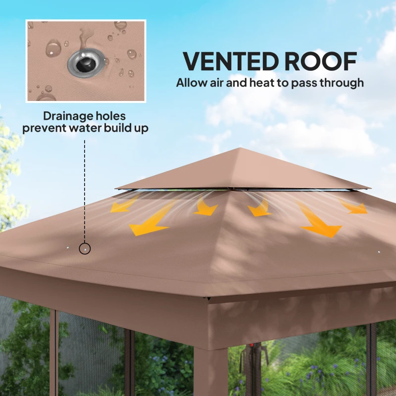 Outsunny Outdoor Patio Pop Up Canopy Gazebo Shelter with Zipper Netting, Carry Bag, 11' x 11', Brown