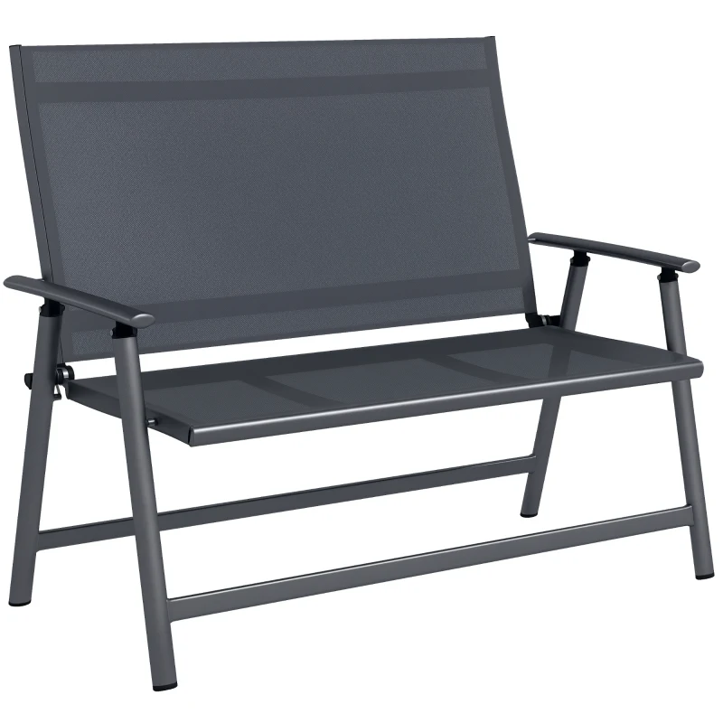 Outsunny 2-seater Folding Patio Camping Chair, Aluminum Frame Sports Chair with Armrest, Mesh Fabric Seat for Lawn