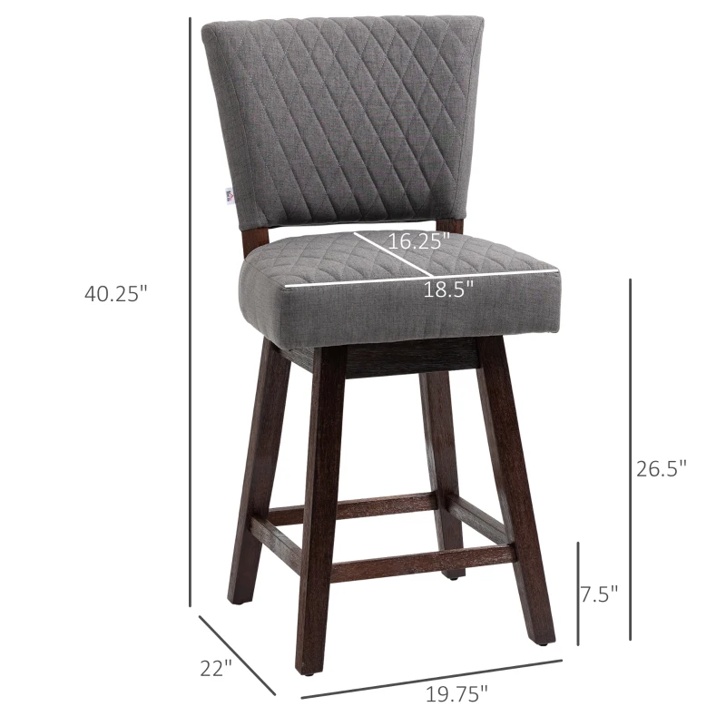 HOMCOM Set of 2 Swivel Counter Height Bar Stools with Footrest, Dark Grey