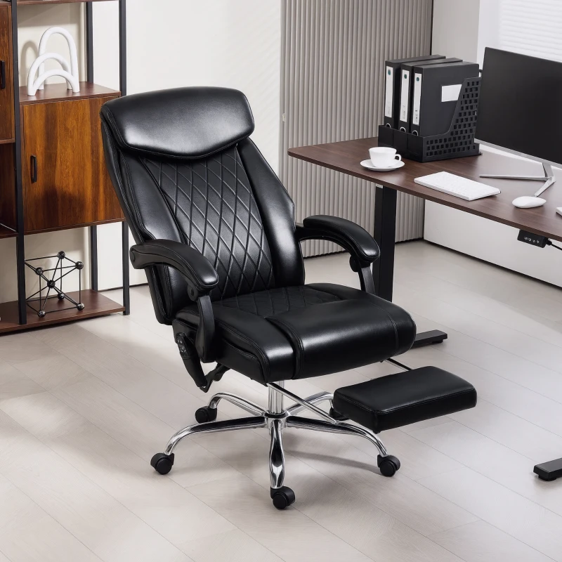HOMCOM 6 Point Massage Office Chair with Remote, Ergonomic Reclining Computer Desk Chair with Footrest, Side Pocket, Black