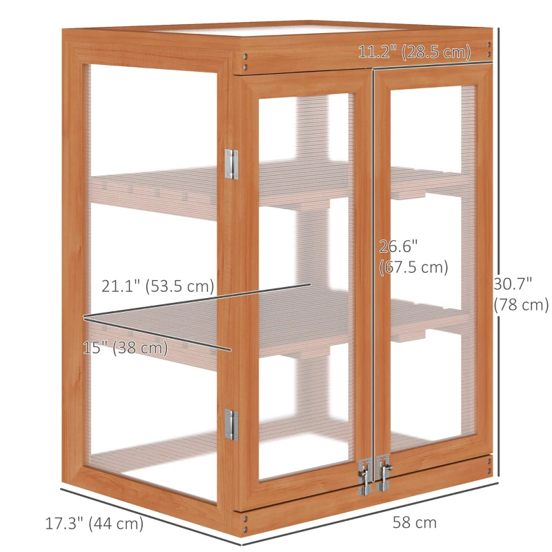 Outsunny Wooden 2 Tier Cold Frame Greenhouse Polycarbonate Plant Grow House Portable Garden, 22.8" x 17.3" x 30.7", Orange