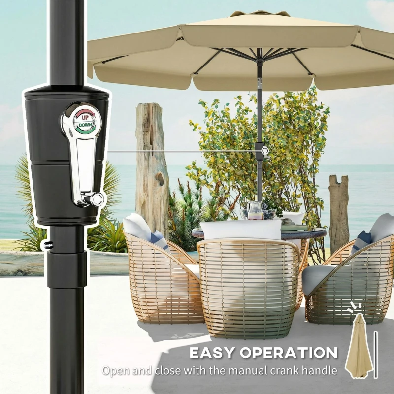 Outsunny 10 ft Patio Umbrella with Push Button Tilt and Crank, Outdoor Market Table Umbrella Parasol, Khaki
