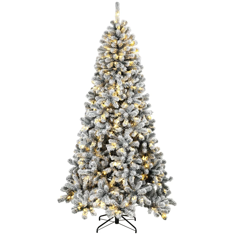 HOMCOM 6ft Flocked Prelit Christmas Tree, Northern Pine, Artificial Xmas Tree with Curved Tips, LEDs