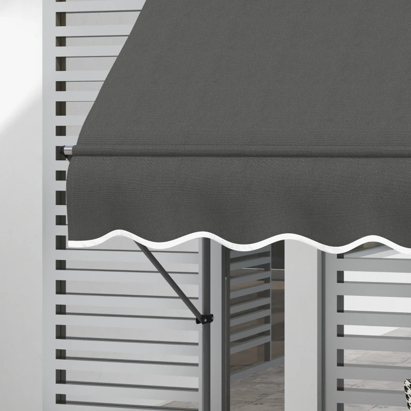 Outsunny 8' x 4' Manual Retractable Awning, Non-Screw Patio Awning, UV Resistant for Window or Door, Dark Gray