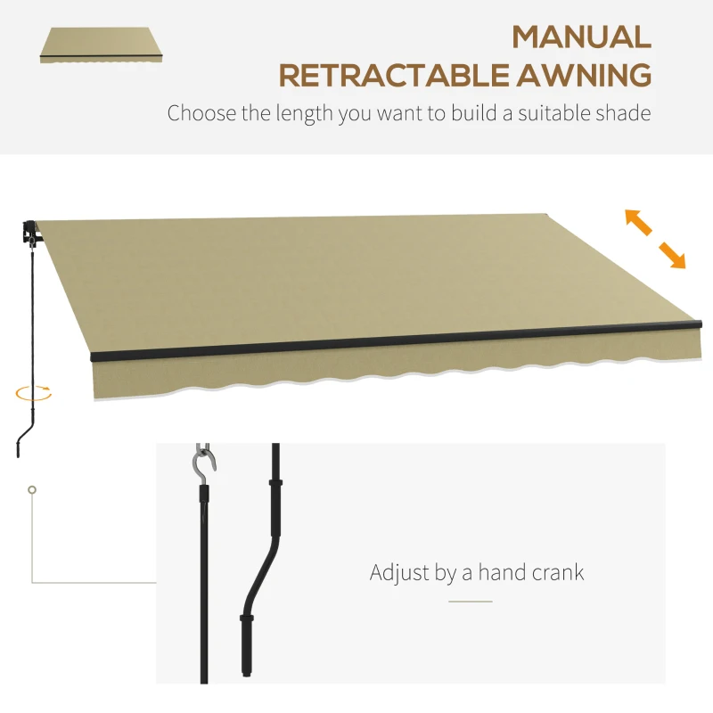 Outsunny 12' x 10' Retractable Awning, 280gsm UV Resistant Sunshade Shelter for Deck, Balcony, Yard, Beige