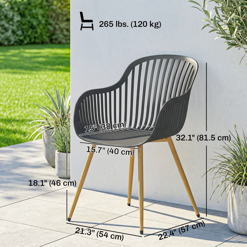 Outsunny Outdoor Dining Chairs Set of 4, Patio Chairs with Slotted Backrest, Grey