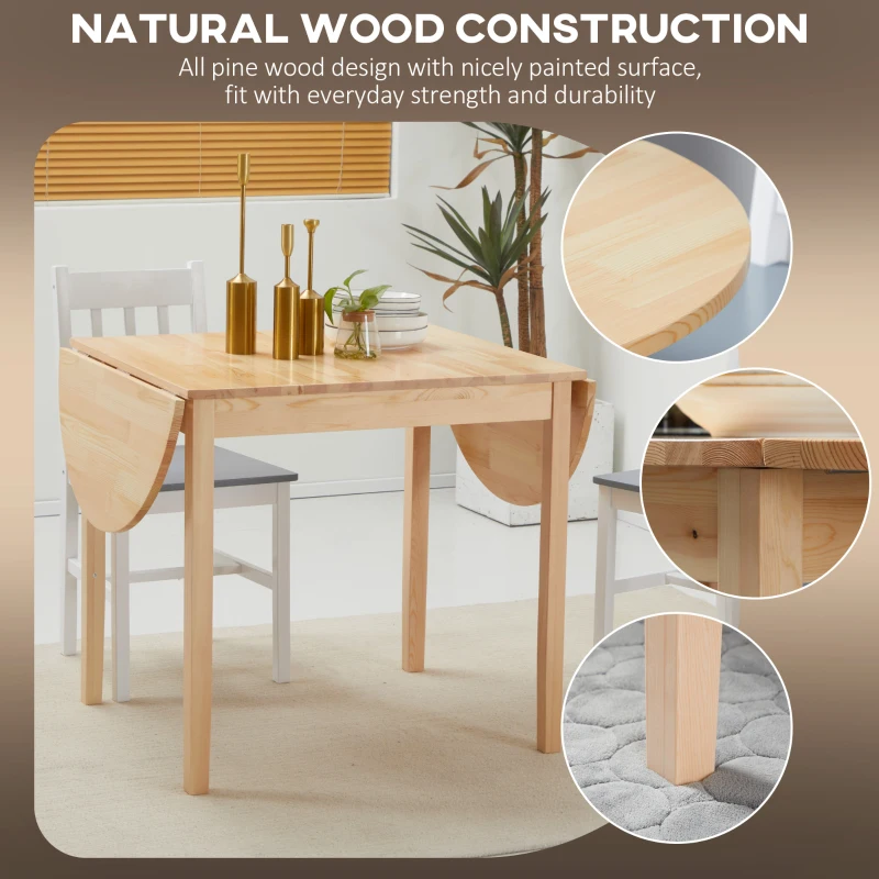 HOMCOM Solid Wood Kitchen Table, Drop Leaf Tables for Small Spaces, Folding Dining Table, Natural
