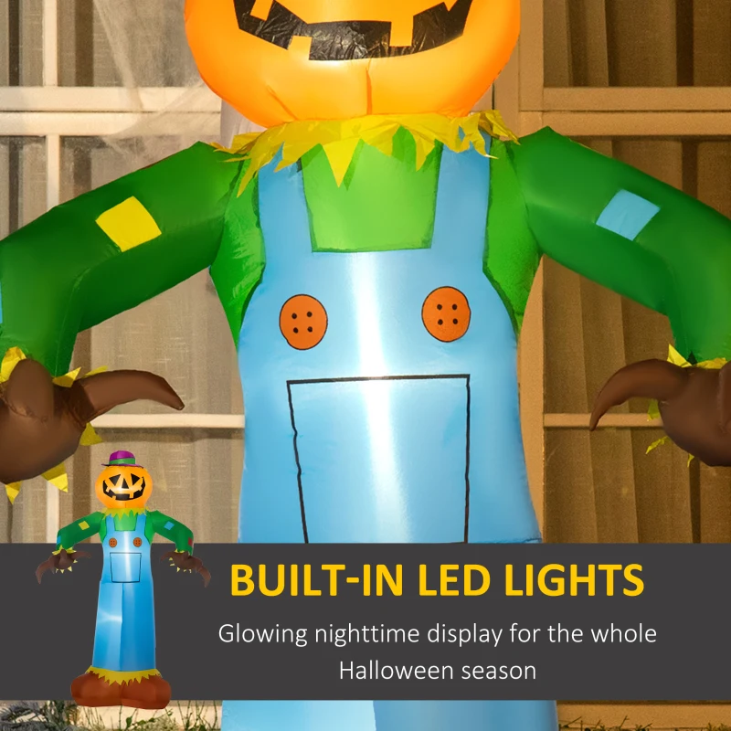 Outsunny 6' Cute Halloween Inflatables Outdoor Decorations Pumpkin Scarecrow, Blow-Up LED Yard Decor Indoor Outdoor for Garden, Lawn, Party, Holiday