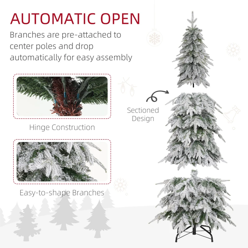 HOMCOM 6ft Pencil Flocked Artificial Christmas Tree with 600 Branch Tips, Auto Open and Steel Base, Green