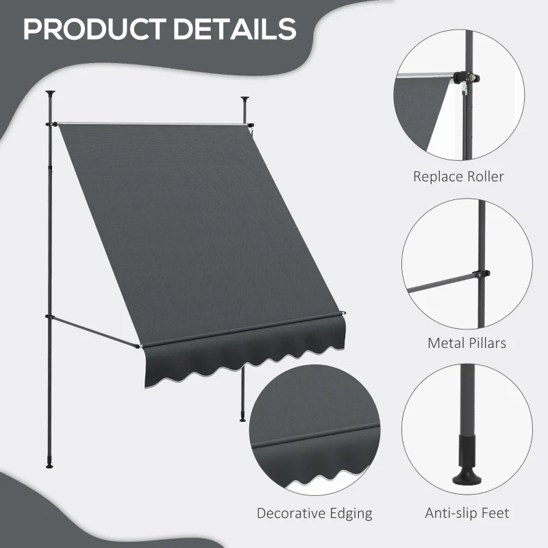 Outsunny 6.5' x 4' Manual Retractable Awning, Non-Screw Patio Awning, UV Resistant for Window or Door, Dark Gray