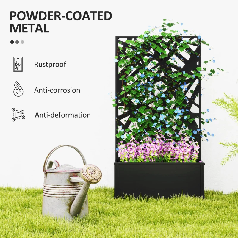 Outsunny Raised Garden Bed with Trellis, Freestanding/Wall Mounted Metal Garden Box with Privacy Panel, Irregular Line Cut-Outs