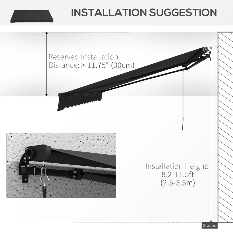 Outsunny 12' x 10' Retractable Awning, 280gsm UV Resistant Sunshade Shelter, for Deck, Balcony, Yard, Black