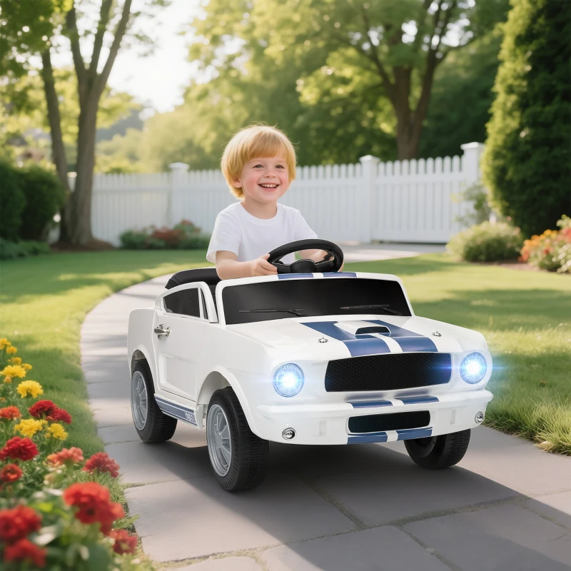 Qaba Licensed Ford Shelby GT 350 Kids Ride On Car with Remote Control, Adjustable Speed, MP3, Smooth Start, LED Lights, White