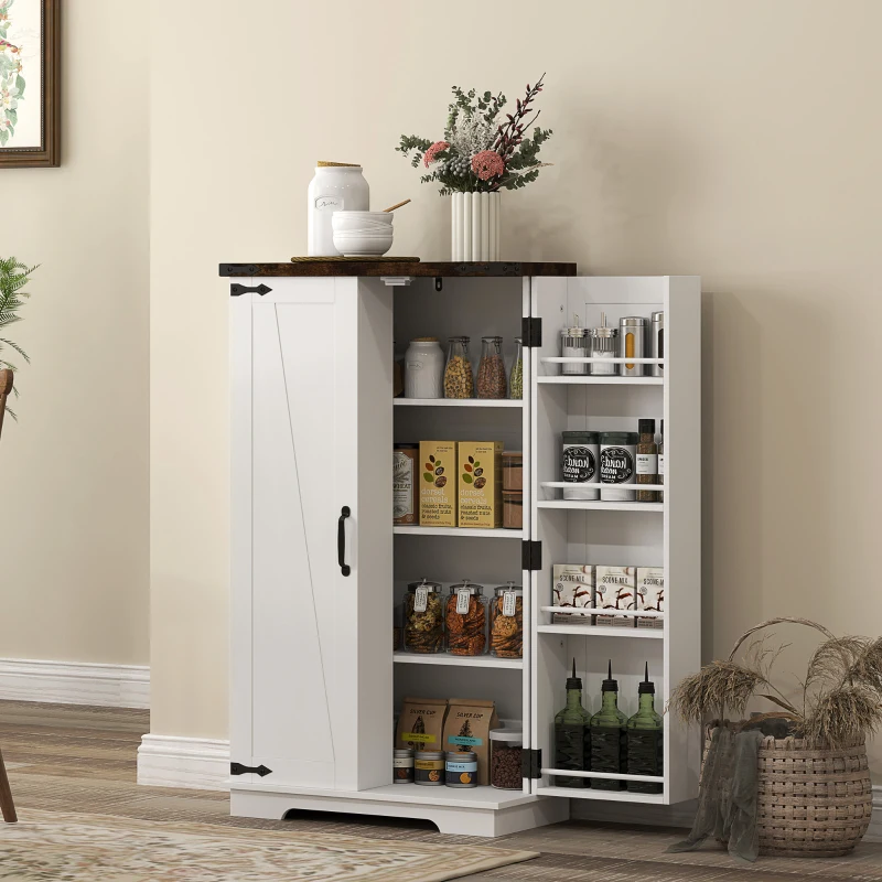 HOMCOM Farmhouse Kitchen Pantry Storage Cabinet, Kitchen Pantry Cabinet with Doors and Adjustable Shelves, White