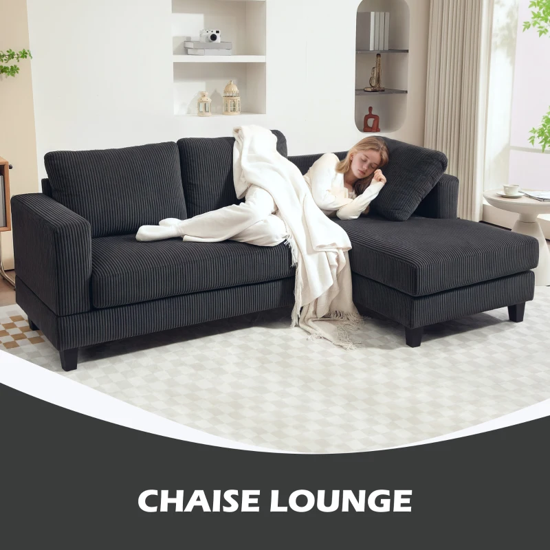 HOMCOM L Shaped Couch, L Shape Sofa with Chaise Lounge and Spring Cushion for Living Room, Bedroom, Grey