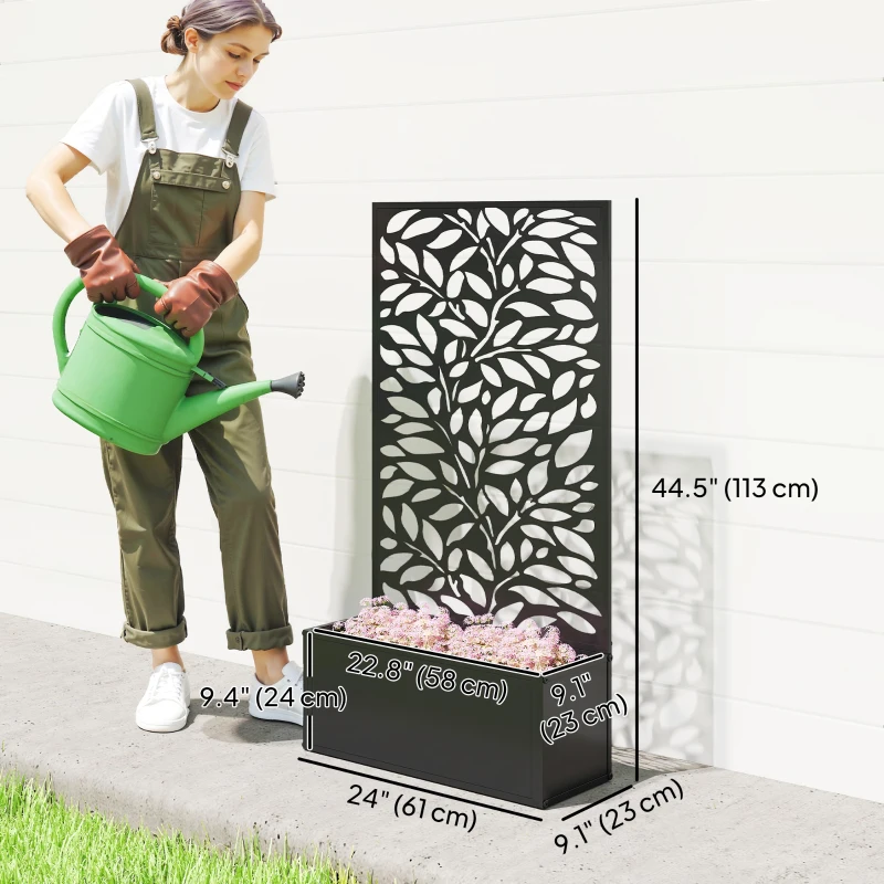 Outsunny Metal Raised Garden Bed with Privacy Panel, Freestanding or Wall Mounted Outdoor Planter Box for Garden, Patio