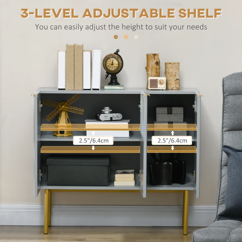 HOMCOM Modern Storage Cabinet Sideboard Buffet Cabinet with Gold Legs for Living Room Dining Room Hallway Grey