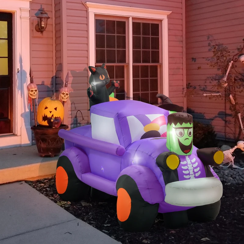 Outsunny 5ft Witch Driving Halloween Inflatable Truck, Blow Up LED  Display for Garden Indoor Outdoor