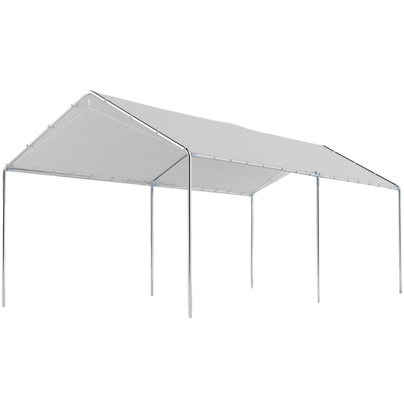 Outsunny 9.6' x 19.5' Carport Heavy Duty Galvanized Car Canopy w/ Included Anchor Kit, 3 Reinforced Steel Cables, White