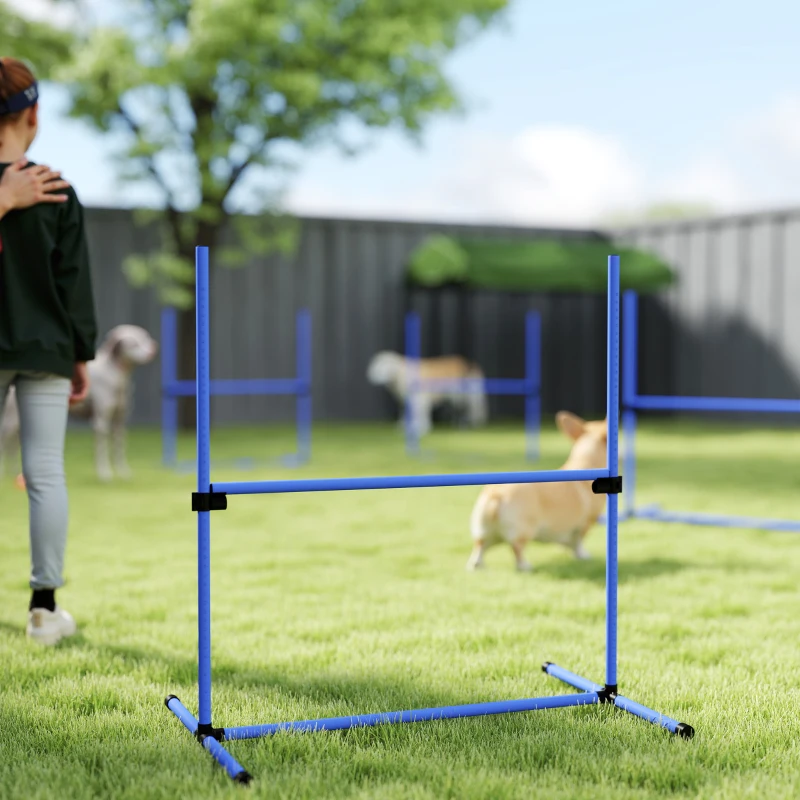 PawHut Set of 4 Dog Agility Training Equipment Adjustable Jump Bar Pet Exercise Kit with Carrying Bag (Blue)