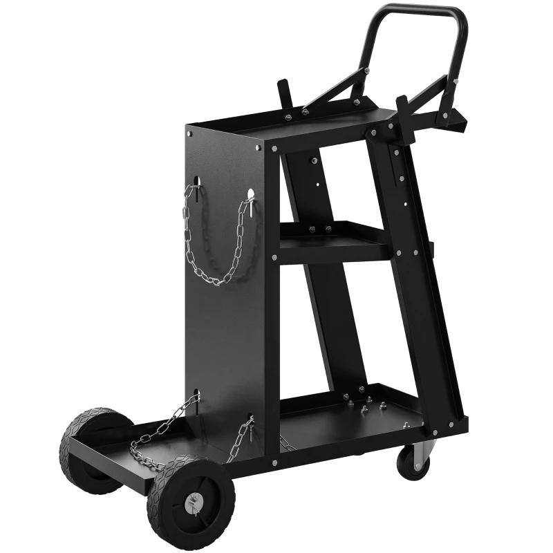 HOMCOM Welding Utility Cart 3-Tier Heavy Duty Rolling Tool Cart with Gas Cylinder Holder Black