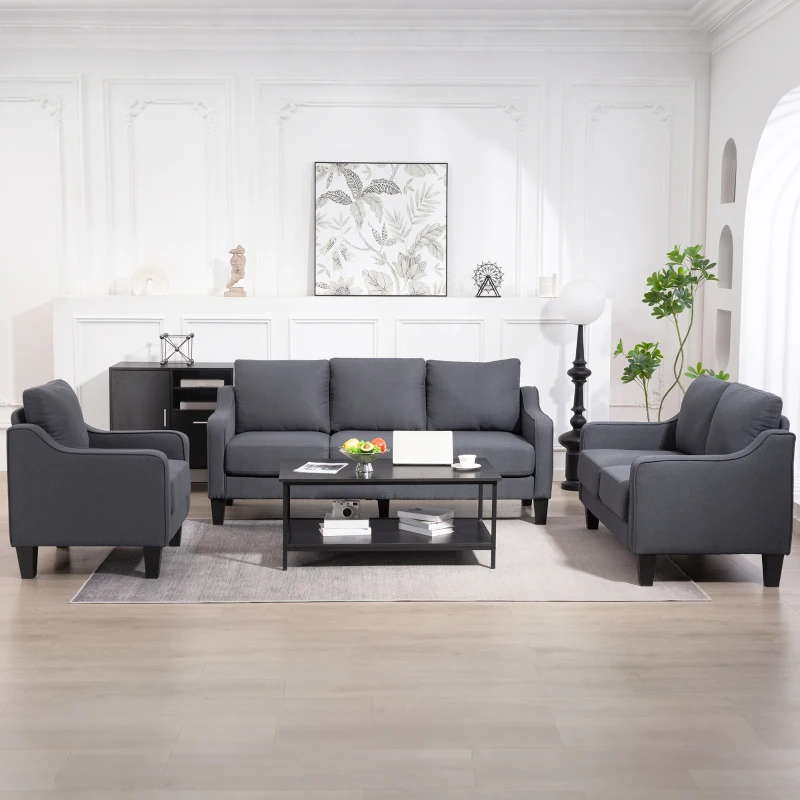 HOMCOM 3 Seater Sofa, Modern Couch with Pocket Spring, Linen Upholstered, Thick Padded, Charcoal Grey