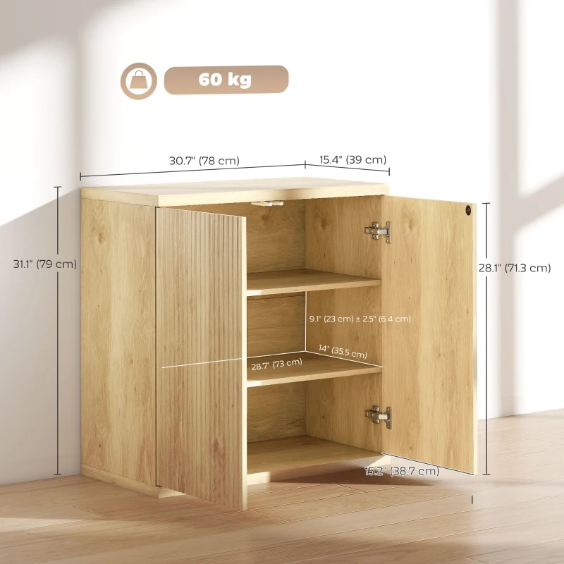 HOMCOM Sideboard Buffet Cabinet, 30.7" Modern Kitchen Storage Cabinet with Soft-Close Door and Adjustable Shelves, Oak