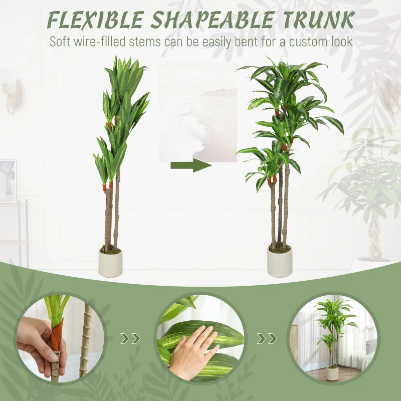 HOMCOM 5FT Dracaena Fake Plant, Artificial Plant with Bendable Trunks for Home Office Decor, Green