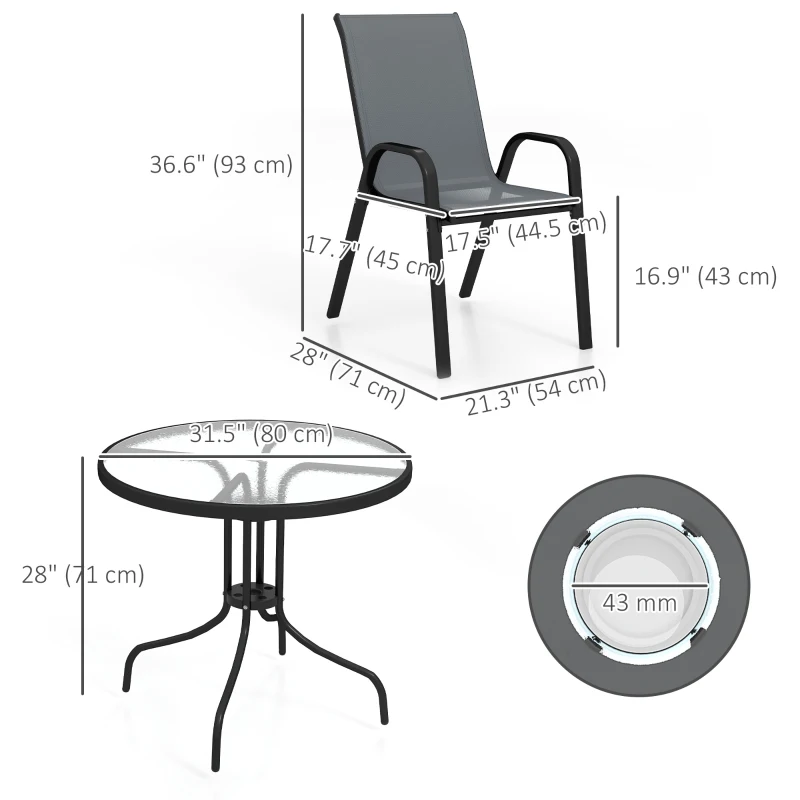Outsunny Five-Piece Steel Patio Set, with Glass-Top Table - Dark Grey