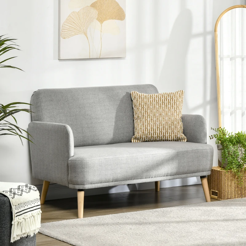 HOMCOM 48" Loveseat Sofa for Bedroom, Modern Love Seats Furniture, Upholstered Small Couch for Small Spaces, Gray