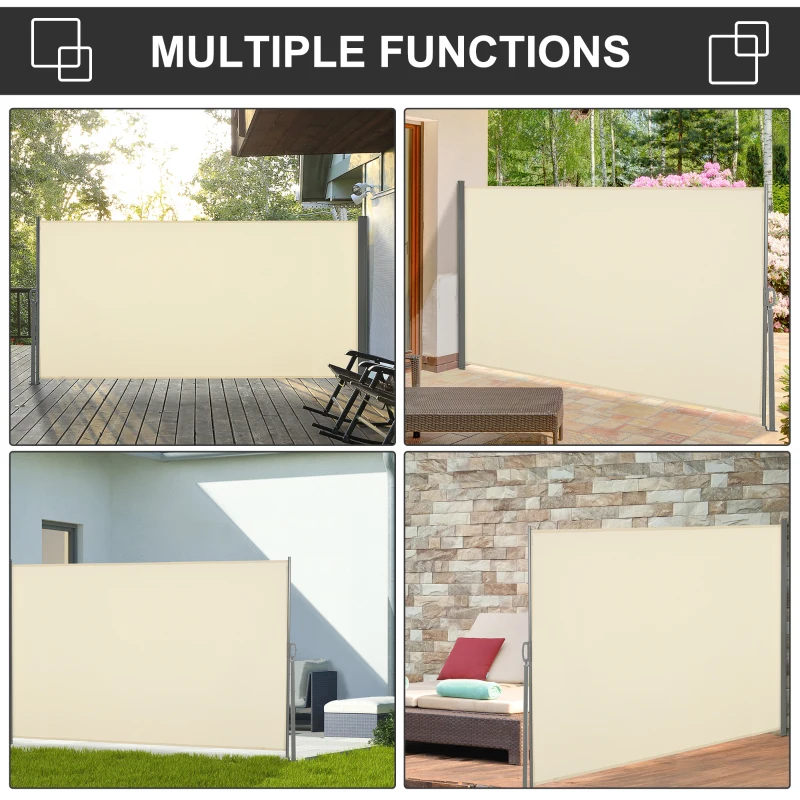 Outsunny 118" x 63" Retractable Side Awning Patio Outdoor Folding Privacy Screen with Resistance to UV Rays & Wind, Cream White