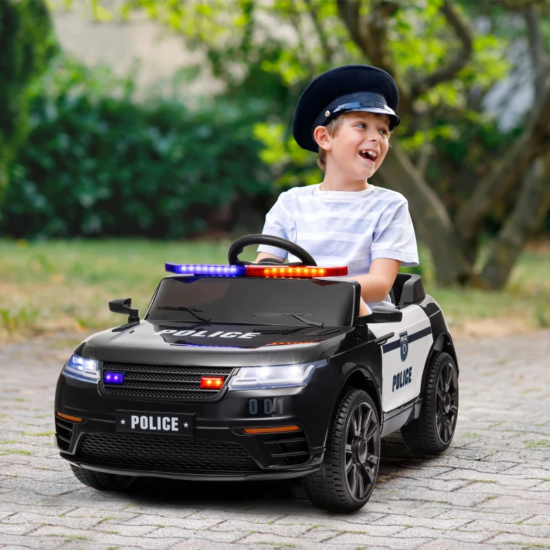 Qaba 12V Kids Ride on Car w/ Remote Control, Siren, Light, Music, Spring Suspension, Horn & Transport Wheel, Black