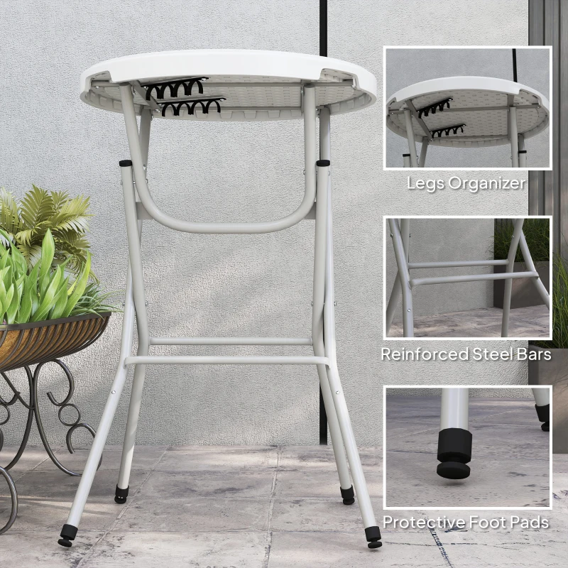 Outsunny 31.5" Bar Height Patio Table, Outdoor Bar Folding Table with HDPE Top, Locking Steel Legs for Party, Camping, White