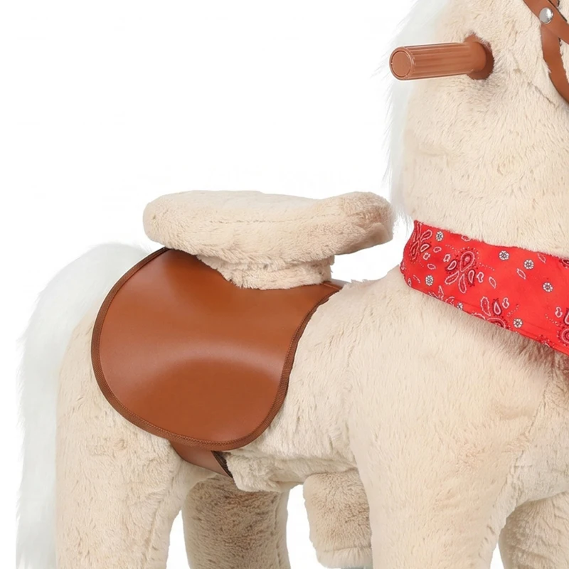 Qaba Ride on Horse for Kids 2+ Years, Plush Ride On Pony Toys with Rotatable Head and Neighing Sounds, Light Brown