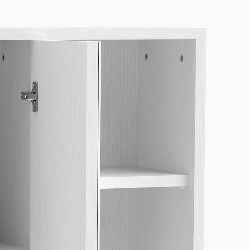 HOMCOM Bathroom Medicine Cabinet with Mirror, Wall Mount Mirror Cabinet with Open Shelves, White Wood Grain