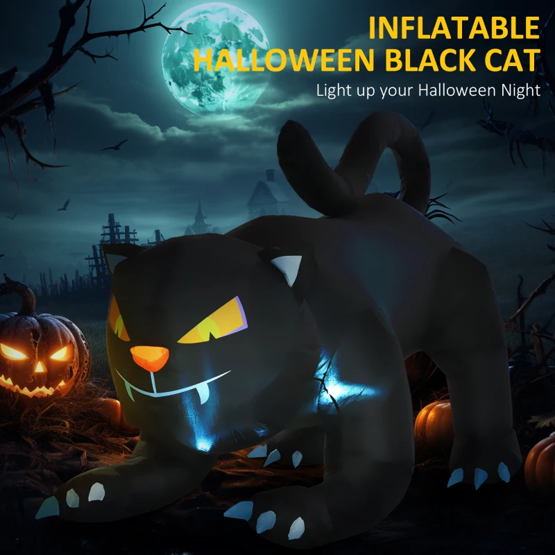 HOMCOM 6.2' Inflatable Halloween Black Cat, Blow Up Outdoor LED Yard Display, Waterproof