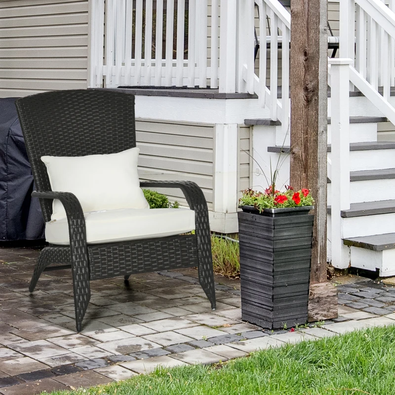 Outsunny Wicker Adirondack Chair, Outdoor All-Weather Rattan Fire Pit Chair w/ Soft Cushions, Tall Curved Backrest, Cream White
