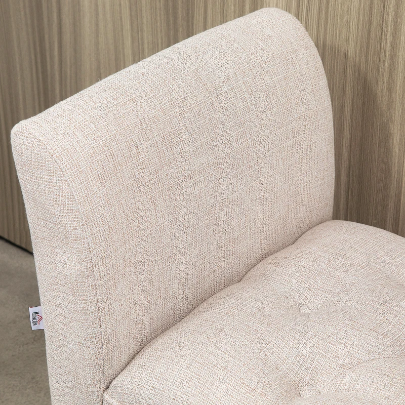 HOMCOM Upholstered Bedroom Bench with Button Tufted Design, End of Bed Bench with Arms and Solid Wood Legs, Beige