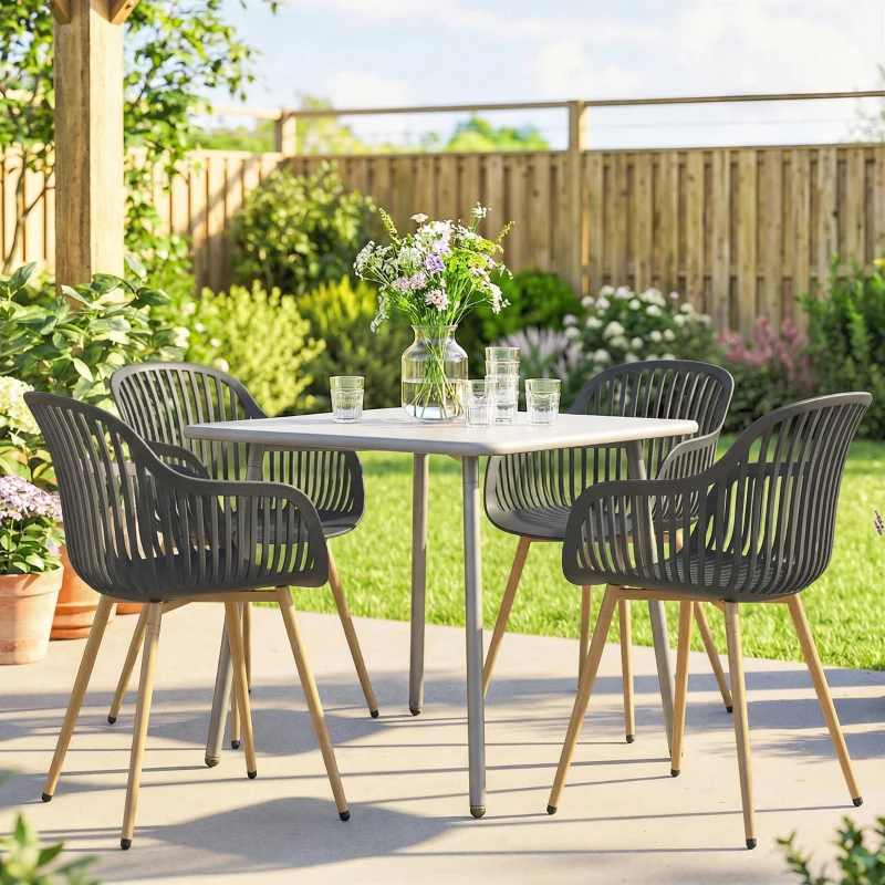 Outsunny Outdoor Dining Chairs Set of 4, Patio Chairs with Slotted Backrest, Grey