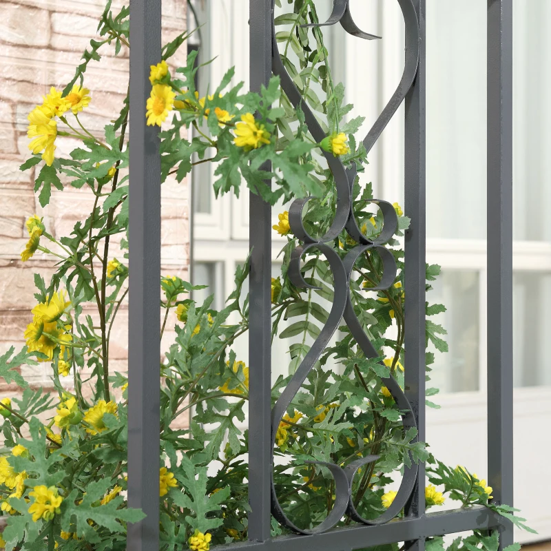 Outsunny 6.7' Steel Garden Arch Arbor with Scrollwork Hearts, Planter Boxes for Climbing Vines, Ceremony, Weddings, Party, Backyard, Lawn, Gray