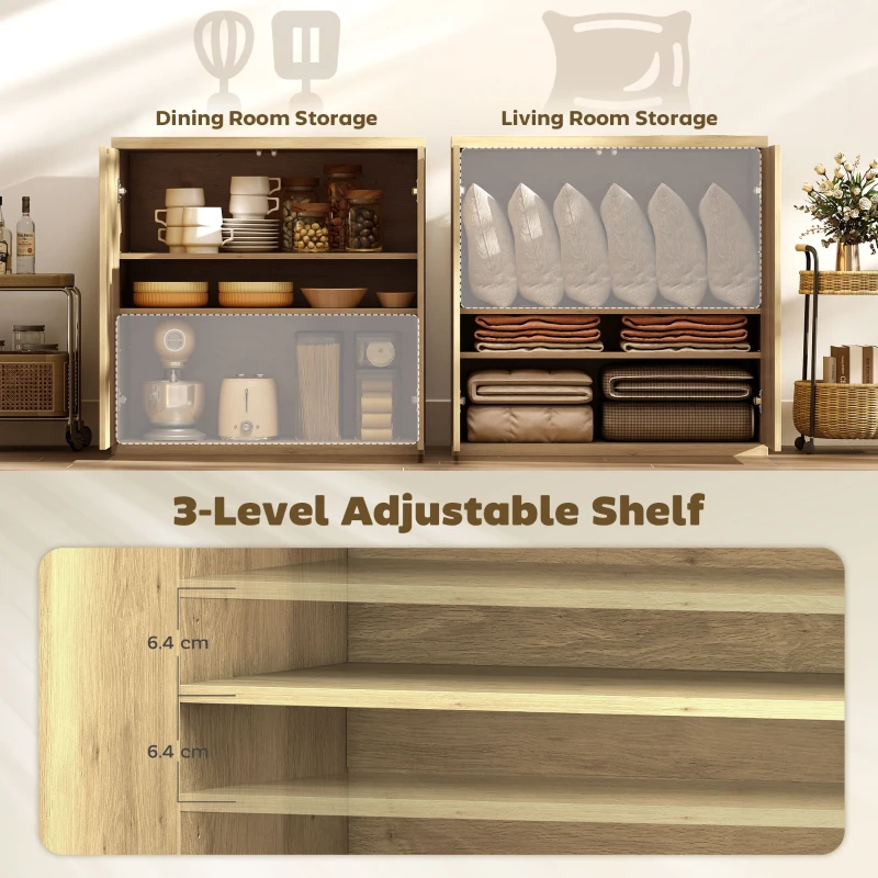 HOMCOM Sideboard Buffet Cabinet, 30.7" Modern Kitchen Storage Cabinet with Soft-Close Door and Adjustable Shelves, Oak