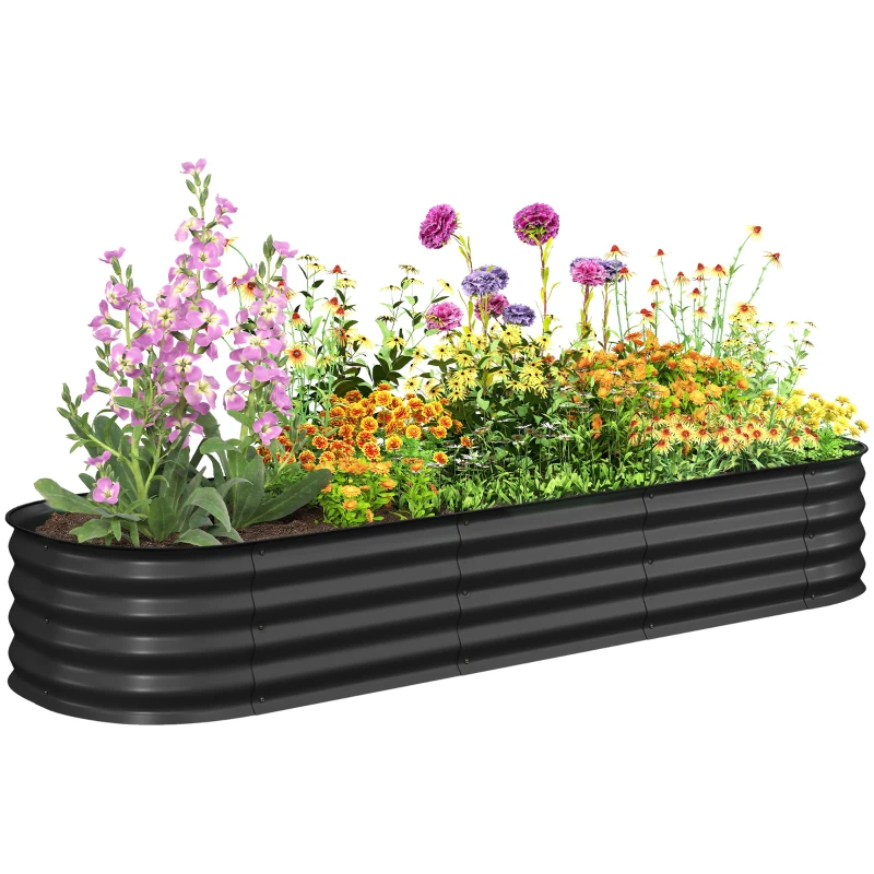 Outsunny 6.4' x 2' x 1' Galvanized Raised Garden Bed Kit, Metal Planter Box with Safety Edging, Dark Gray