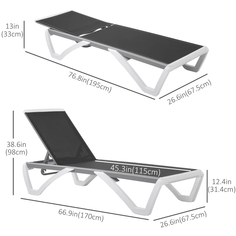 Outsunny Outdoor Chaise Lounge Chair, Patio Aluminum Tanning Chair with 5-Level Adjustable Back, Portable Wheels, Breathable Mesh Fabric, for Pool, Deck,  Garden, Black