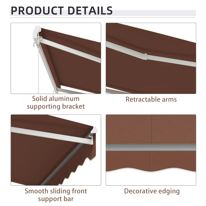 Outsunny 10' x 8' Electric Awning, Retractable Awning Sun Shade Shelter with Remote Controller, Manual Crank Handle and Aluminum Frame, for Deck, Balcony, Yard, Coffee