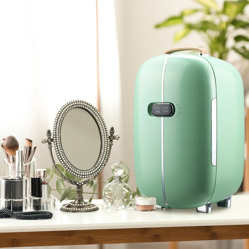 HOMCOM Portable Skincare Fridge with LED Display, Small Refrigerator Cooler, 12L Mini Fridge for Makeup and Cosmetics, Green
