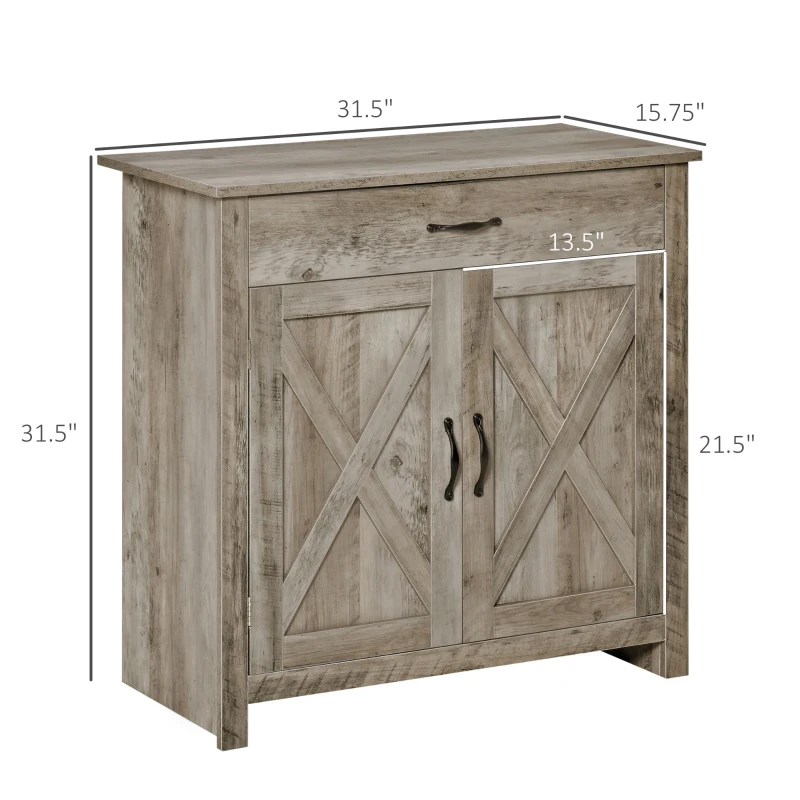 HOMCOM Farmhouse Sideboard Buffet Cabinet, Barn Door Coffee Bar Cabinet with Drawer and Adjustable Shelf for Kitchen, Living Room, Entryway, Gray