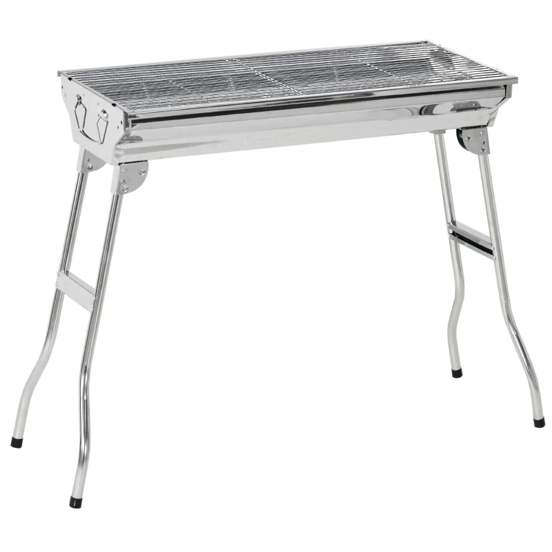 Outsunny Stainless Steel Charcoal BBQ Grill, Portable Barbecue Grill with Handles for Outdoor, Cooking, Camping, Picnic