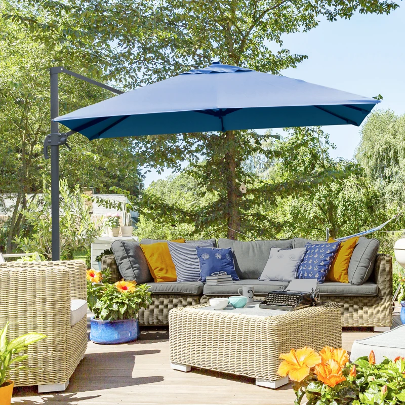 Outsunny 10x10ft Cantilever Umbrella Rotatable Square Top Market Parasol with 4 Adjustable Angle for Backyard Patio Outdoor Area, Blue