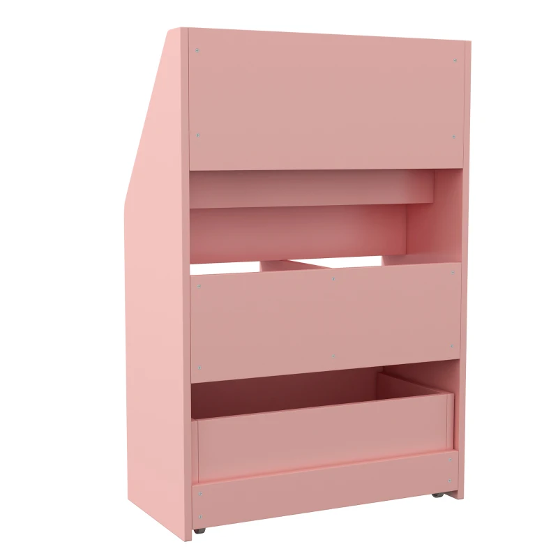 HOMCOM Kids Bookcase with Storage Drawer for Books, Reading Nook, for Classroom, Bedroom, Playroom, Pink