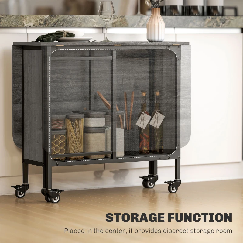 HOMCOM Folding Dining Table, Extendable Kitchen Table for Small Spaces with Storage Shelf and 6 Wheels, Distressed Grey